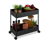Relaxdays Carrito Auxiliar Ruedas, Carro Cocina 2 Niveles, Camarera, Verdulero, Baño y Oficina, 38x39,5x21,5 cm, Negro