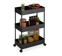 Relaxdays Carrito Auxiliar Ruedas, Carro Cocina 3 Niveles, Camarera, Verdulero, Baño y Oficina, 65x39,5x21,5cm, Negro