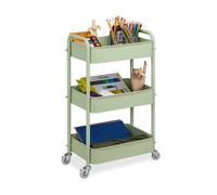Relaxdays Carrito auxiliar con ruedas y 3 niveles verde,gris