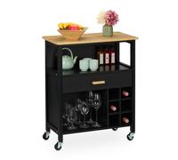 Relaxdays Carrito auxiliar de cocina con botellero marrón claro,negro