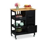 Relaxdays Carrito auxiliar de cocina con encimera marrón claro,negro