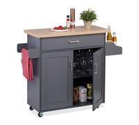 Relaxdays Carrito auxiliar de cocina con encimera marrón claro,plata,gris
