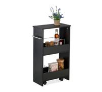 Relaxdays Carrito auxiliar estrecho 3 baldas negro,plata