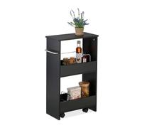 Relaxdays Carrito Auxiliar Estrecho, 3 Estantes, Estantería Estrecha Cocina y Baño, 66,5 x 42 x 20 cm, con Ruedas, Negro