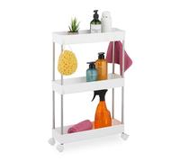 Relaxdays Carrito Auxiliar Estrecho, 3 Niveles, Mueble Extraíble con Ruedas para Cocina y Baño, 62x41,5x14,5 cm, Blanco
