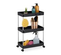 Relaxdays Carrito Auxiliar Estrecho con Ruedas, 3 Niveles, Mueble Extraíble para Cocina y Baño, 62x41,5x23,5 cm, Negro