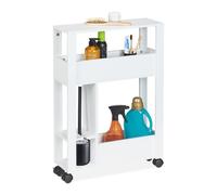 Relaxdays Carrito Auxiliar Estrecho, 2 Compartimentos, Portaescobillas de WC, 71,5 x 17 x 50 cm, Baño, MDF, Blanco, Tablero de Fibras