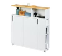Relaxdays Carrito Auxiliar Estrecho, 6 Compartimentos, Portaescobillas, 79x17x75 cm, Baño, MDF, Bambú, Blanco/Natural, Tablero de Fibras