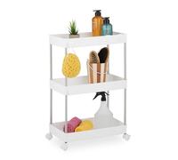 Relaxdays Carrito Auxiliar Estrecho XL, 3 Niveles, Mueble Extraíble con Ruedas Cocina y Baño, 62x41,5x23,5 cm, Blanco