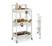 Relaxdays Carrito auxiliar plegable de 3 niveles blanco,gris