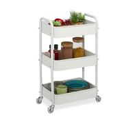 Relaxdays Carrito Auxiliar Ruedas, Carro Cocina 3 Niveles, Camarera, Verdulero, Baño, 71,5x43,5x29,5 cm, Blanco, Fieltro