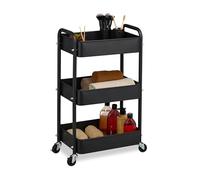 Relaxdays Carrito Auxiliar Ruedas, Carro Cocina 3 Niveles, Camarera, Verdulero, Baño, 71,5x43,5x29,5 cm, Negro, Fieltro