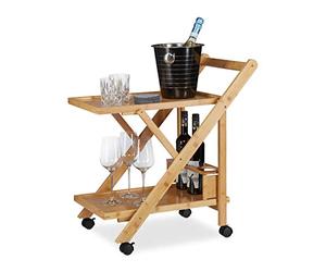 Relaxdays Carrito Camarera Plegable con Ruedas, Madera, Marrón, 70 x 40.5 x 65 cm