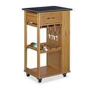 Relaxdays Carrito Cocina Alfred L, Botellero, Carro, Camarera, Isla, Mármol-Bambú, 1 Ud., 81,5 x 47,5 x 37,5 cm, Marrón