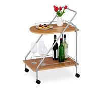 Relaxdays Carrito Cocina, Camarera 2 Baldas, Carro Auxiliar Ruedas, 85x43x60 cm, Diseño Moderno Hierro y Madera, Natural, Tablero de Fibras