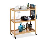 Relaxdays Carrito Cocina con 3 Niveles, Bambú, Marrón, 76 x 58 x 30 cm | Ruedas giratorias 360°, carrito auxiliar, (Al x An x Fon): 76 x 58 x 30 cm