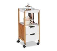 Relaxdays Carrito Cocina con Cajones, DM y Bambú, Blanco, 69 x 30 x 30 cm | Carrito de cocina de MDF y bambú, (Al x An x Fon): 69x30x30 cm