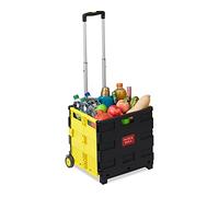 Relaxdays Carrito Compra Plegable, Asa Telescópica, 2 Ruedas, Caja Transporte, hasta 35kg, Plástico y Aluminio, Amarillo, Einkaufstrolley klappbar