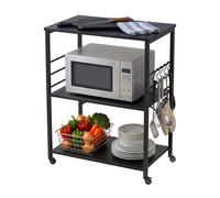 Relaxdays Carrito de Cocina, 3 estantes, 6 Ganchos en S, Alto x Ancho x Fondo 89 x 60 x 40 cm, MDF y Acero, Negro