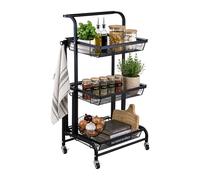Relaxdays Carrito de Cocina 3 Niveles Plegable, 94.5x44x30 cm, Hierro Resistente, 3 Cestas, Negro