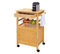 Relaxdays Carrito de Cocina de bambú con Armario y Cesta, Estrecho, Natural | 81x47x36 cm