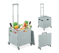 Relaxdays Carrito de Compra Plegable, Carro con Ruedas Giratorias, para hasta 35 kg, Mango Telescópico y Tapa, Gris, Caucho, 100 x 44 x 39 cm