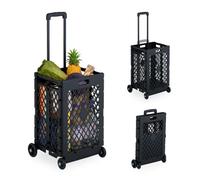 Relaxdays Carrito de Compra Plegable, Carro con Ruedas para Comprar, Resiste 25 kg, Mango Telescópico, Caja Alta, Negro, Hierro, 99 x 43,5 x 38 cm