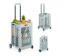 Relaxdays Carrito de Compra Plegable, Carro con Ruedas para Comprar, Resiste 25 kg, Mango Telescópico, Caja Alta, Gris, Caucho, 99 x 43,5 x 38 cm