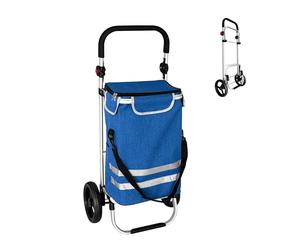 Relaxdays Carrito de la Compra con 2 Ruedas Grandes, Bolsa térmica y extraíble, 45 L, hasta 35 kg, Plegable, Azul, 104x4