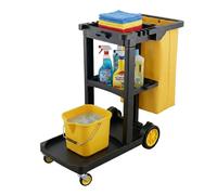 Relaxdays Carrito de limpieza 3 bandejas y bolsa amarillo,negro