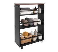 Relaxdays Carrito de nicho, 80 x 15 x 45 cm, estantería Estrecha para baño y Cocina, 4 estantes, asa con Estante con Ruedas, Color Negro y marrón