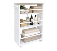 Relaxdays Carrito de nicho, 80 x 15 x 45 cm, estantería Estrecha para baño y Cocina, 4 estantes, asa de estantería con Ruedas, Color Blanco y Natural