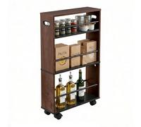 Relaxdays Carrito de nicho, Altura 80 x 15 x 45 cm, estantería Estrecha para baño y Cocina, 4 estantes, Asas de estantería, Color Negro y marrón