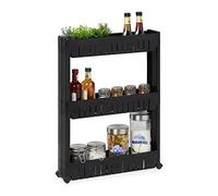Relaxdays Carrito de Nichos, Estantería con Ruedas y 3 Baldas, Mueble Espacios Pequeños para Baño y Cocina, 71x12,5x54 cm, Plástico, Negro