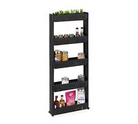 Relaxdays Carrito de Nichos, Estantería con Ruedas y 5 Baldas, Mueble Espacios Pequeños para Baño y Cocina, 131x12,5x54 cm, Plástico, Negro