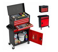 Relaxdays Carrito de Taller, 5 cajones + Caja Superior, con Cerradura, 104x59,5x28 cm, Acero, Negro/Rojo