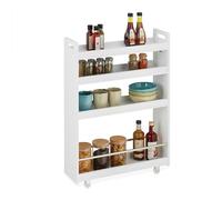 Relaxdays nicho con 4 estantes Carrito Estantería, 4 Pisos, Camarera Estrecha para Cocina y Baño, 83,5 x 18 x 59,5 cm, Carro de MDF, Blanco, Tablero de Fibras