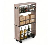Relaxdays Carrito nicho, 80 x 15 x 45 cm, estantería Estrecha para baño y Cocina, 4 estantes, Estante con Ruedas con 2 Asas, Color Negro y Gris