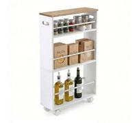 Relaxdays Carrito nicho, 80 x 15 x 45 cm, estantería Estrecha para baño y Cocina, 4 estantes, estantería con 2 Asas, Color Blanco y Natural