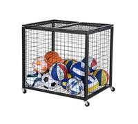 Relaxdays carrito para balones negro, 4 ruedas con freno, 81,5x85x66 cm, con cerradura, jaula fútbol/baloncesto