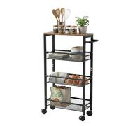 Relaxdays Carrito para nichos 77x13x45 cm, estantería Estrecha baño y Cocina, 4 Niveles, Metal con Ruedas, marrón/Negro
