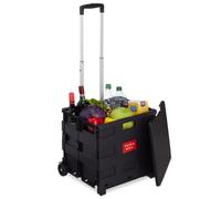 Relaxdays Carro de la Compra Plegable, Carrito de Transporte con Asa Telescópica y Tapa, hasta 35 kg, 99x45x38 cm, Negro