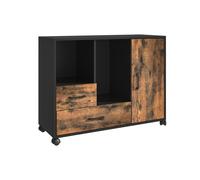 Contenedor móvil Relaxdays, 2 cajones, 4 Compartimentos, HBT: 70 x 90 x 35 cm, Carro con Puerta, estantería marrón/Negro