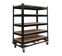 Relaxdays Carro 5 Niveles (estantes), Ruedas y Freno, hasta 750 kg, 110x90x45 cm, Carro de Taller móvil, Acero Negro