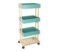 Relaxdays Carro, bambú/MDF, 4 estantes con Ruedas, Cocina/baño, 88 x 40 x 30 cm, Natural/Menta