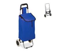 Relaxdays Carro Compra Plegable, Bolsillo Interior, 25 l, Soporta hasta 10 kg, Tela-Acero, 1 Ud., 91 x 40 x 30 cm, Azul