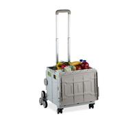 Relaxdays Carro Compra Plegable, Cesta con Ruedas Subeescaleras, Tapa, Asa Telescópica, hasta 50 kg, Blanco/Gris, 95 x 48.5 x 41 cm
