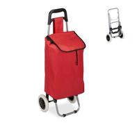 Relaxdays Carro Compra Plegable, Bolsillo Interior, 25 l, Soporta hasta 10 kg, Tela-Acero, 1 Ud., 91 x 40 x 30 cm, Rojo