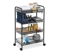 Relaxdays Carro de 4 estantes de Malla metálico Negro, Servicio para Cocina, baño y Oficina, 84 x 44,5 x 26 cm