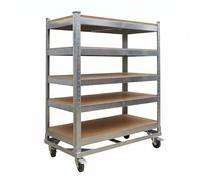 Relaxdays Carro de 5 Niveles, Ruedas con Freno, hasta 750 kg, HBT: 110x90x45 cm, Carro de Taller móvil, Acero, Plateado